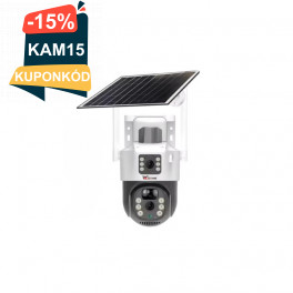 WIFI megfigyelő kamera 3K Ultra HD, kettős kamera 6 MP, napelemes töltés, forgatás az alkalmazásból, vízállóság IP 66 fehér